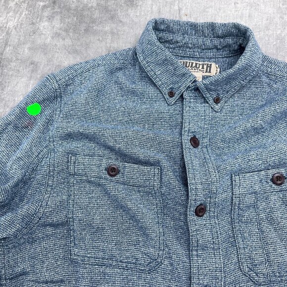 Duluth Shirt Men Medium Blue Heathered Knit Soft Slim Fit Button Down Cotton VTG - Picture 2 of 10